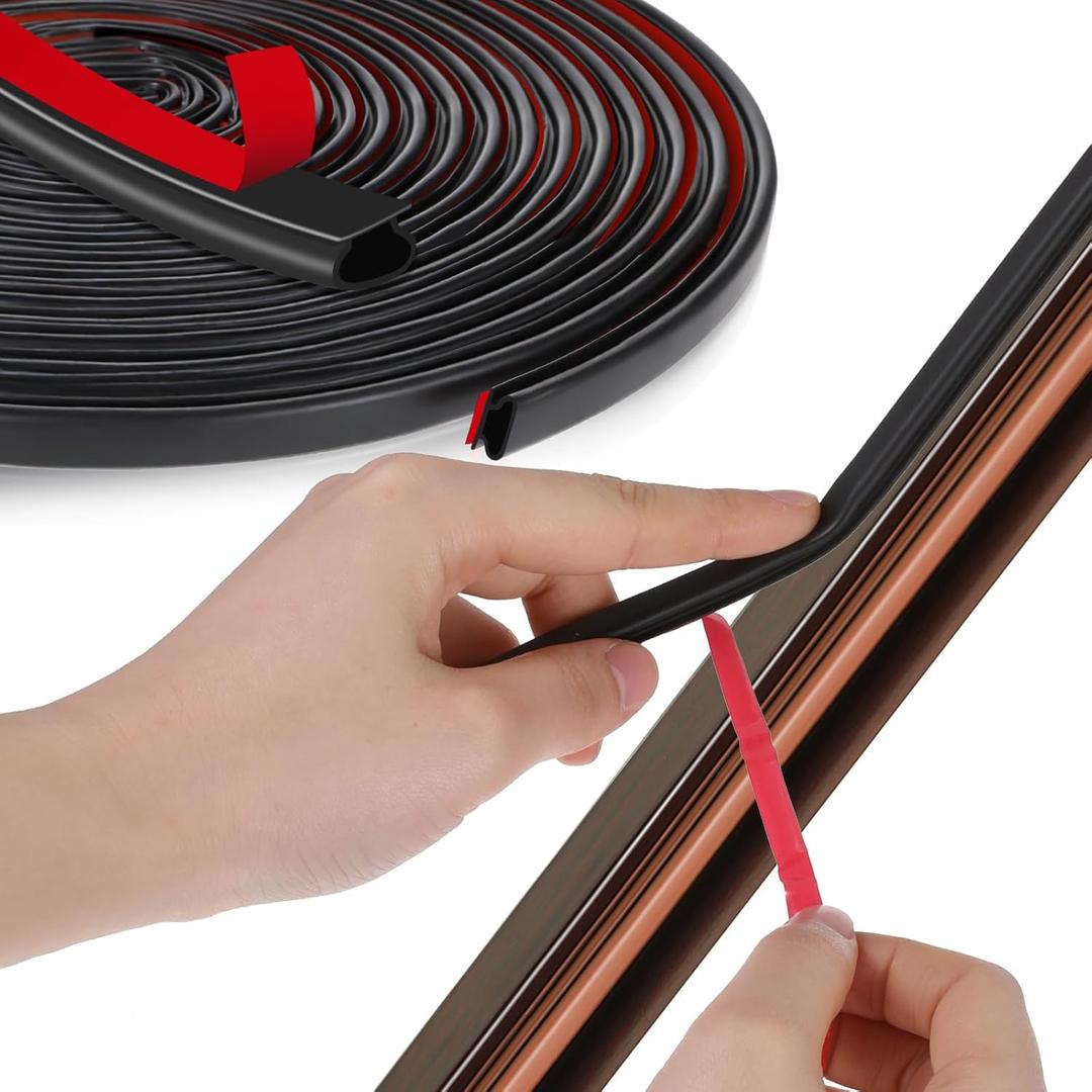59 Feet D-Shape Weather Stripping Door Seal Strip, 3 Rolls Self Adhesive Door Weather Seal Strip TPE Weather stripping for Doors Frame, Windows
