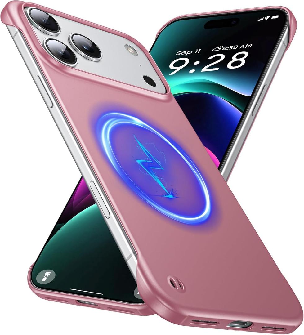 Magnetic Ultra Thin Frosted Designed for iPhone 17 Pro Frameless Case 6.3 inch [Compatible with MagSafe] Slim Minimalist Lightweight Matte Hard Cover Protective Borderless Case-Dawn Pink