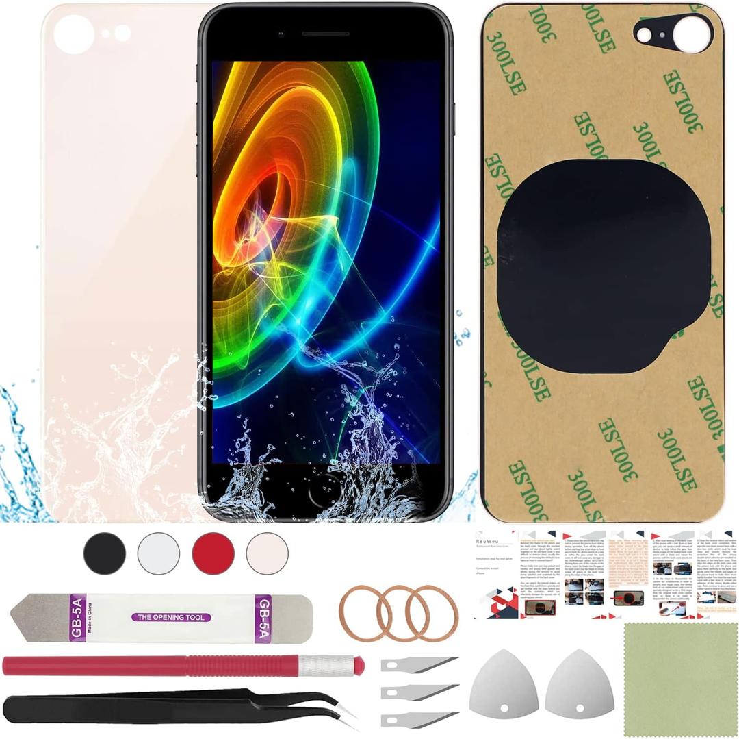 Back Glass Screen Cover Replacement Compatible with iPhone 8 4.7" + Professional Tools (Gold)
