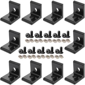 10 Pcs 90 Degree Angle 2020 Aluminum Corner Brackets Profile Corner Joint Connectors Corner Braces with Mounting Screws and Nuts, Black