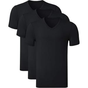 COLORFULLEAF Men's Undershirts Regular Fit T-Shirts Short Sleeve V-Neck Tees 3-Pack Multipack (3Black, L)