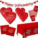 Valentine's Day Party Supplies for 25 Guests - Romantic Heart-Shaped Disposable Plates, Love-Themed Tablecloth, Napkins, Cups, and Banner - Valentines Party Decorations