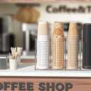 WINFFOR Disposable Cup Organizer Dispenser - 4 Compartments Clear Acrylic Cup and Lid Holder with Handles Plastic Cup Dispenser Countertop Paper Cup Holder for Coffee Bar House Party Essentials