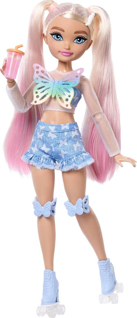 Barbie Dream Besties Doll and Accessories, Barbie "Malibu Posable Roller Skating Fashion Doll with Blonde Hair, 9 Makeup Themed Pieces