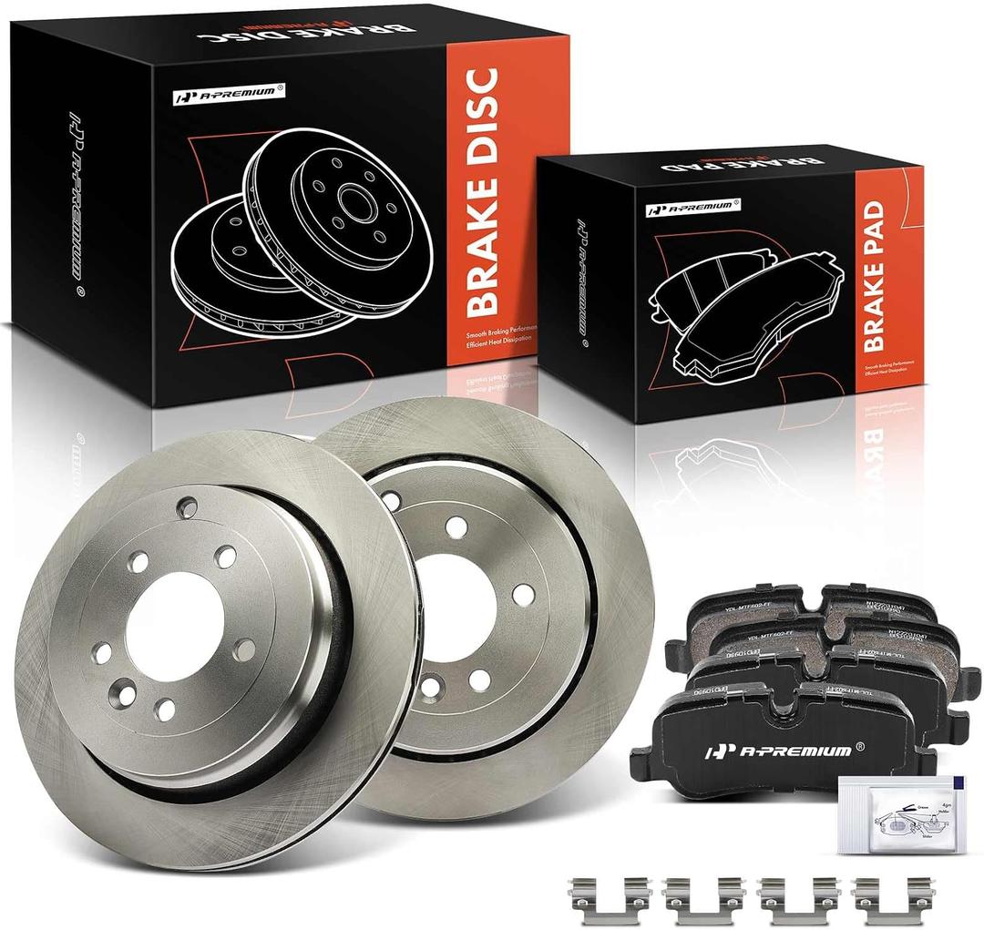 A-Premium 12.8 In (325mm) Rear Vented Brake Rotors and Ceramic Pads Kit