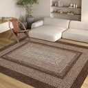 10x13 Large Living Room Rug Braided Print Rug Boho Throw Carpet Farmhouse Rustic Dining Room Carpet Non Slip Geometric Bordered Area Rug Bohemian Carpet for Bedroom Home Decor Office, Brown