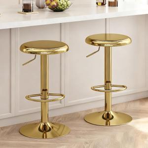 CAROLMADE Bar Stools Set of 2, Adjustable Metal Bar stools Swivel Counter Height Stool, Backless Barstools for Kitchen Island Pub, Gold