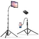 Tall Phone Stand Tripod, Floor Phone Recording Holder, Heavy Duty Adjustable iPhone Tripod Stand Compatible with iPhone 
