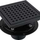 4 Inch Square Shower Floor Drain, Stainless Steel Black Shower Drain Kit with Flange, Floor Drain with Removable Grid Cover,Matte Black