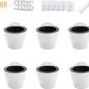 6 Pack White Hanging Planter Pots Self Watering Vertical Garden Wall Mount Window Hang Round Plastic Container Indoor Outdoor for Plants Flowers Succulent Kitchen Living Herbs Holder Decor(Large)