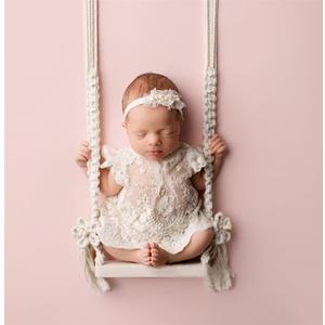 Newborn Photography Props Wooden Swing Posing Accessories Baby Photo Boy Girl Macrame Swing Vintage Posing Props