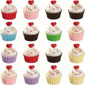 Cinnvoice 60 Pcs Valentines Resin Charm Pendant Fruit Food Tiny Pendants DIY 3D Pendants Bead Charms for Valentines DIY Craft Earring Bracelet Necklace Jewelry Making(Heart Cupcake)