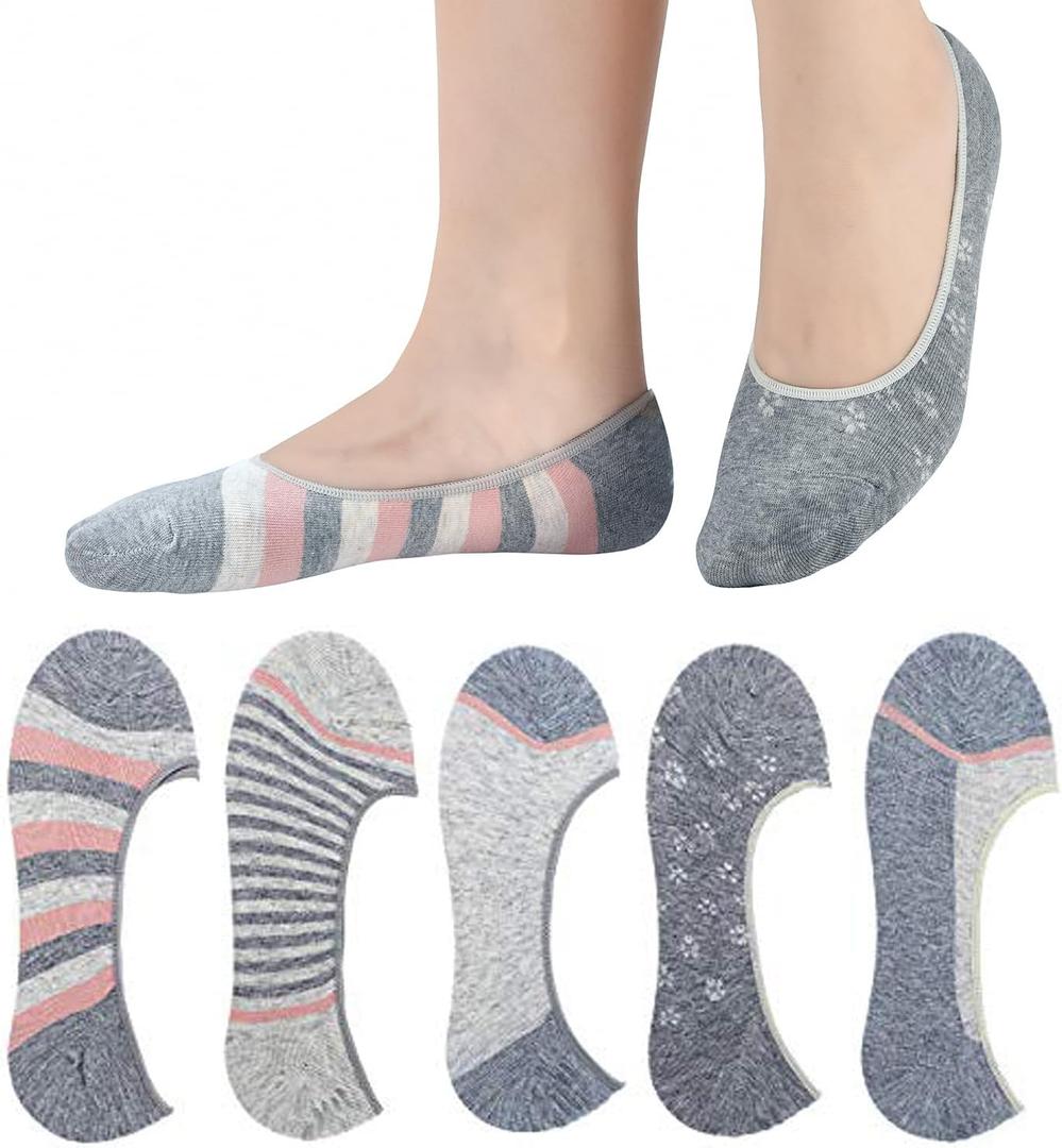 RYI 5-Pack No Show Socks for Women Size 6-9 Ankle Invisible Non-slip Athletic Socks, Size 5-9