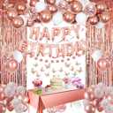 Rose Gold Happy Birthday Party Decorations for Women, Happy Birthday Banner for Her, Fringe Curtains, Foil Tablecloth, Confetti Balloons, Butterfly Decor for 18th 21st 30th 40th 50th