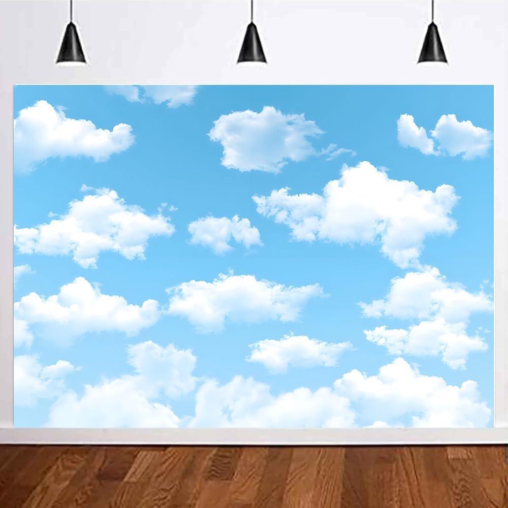 Yongqian 7x5ft Blue Sky White Cloud Photography Backdrop World Travel Aviator Children Birthday Party Decor Wedding Newborn Baby Shower Photo Studio Props