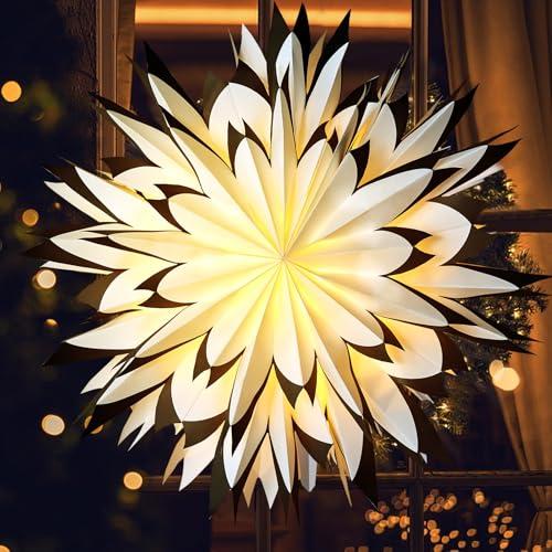SUNBEAUTY 24 Inch Paper Snowflakes Christmas Snowflake Paper Star Lanterns with Lights Snowflake Lights Frozen Party Hanging Decoration for Christmas Weddings Christmas Trees Birthday