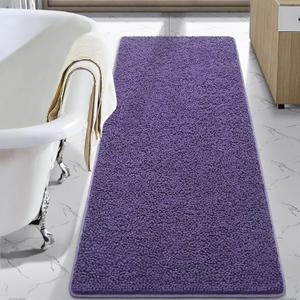 LOCHAS Luxury Bathroom Rug Shaggy Bath Mat 24 x 60 Inch, Washable Non Slip Bath Rugs for Bathroom Shower, Soft Plush Chenille Absorbent Carpets Mats, Dark Purple