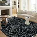 Wonnitar Moroccan 8x10 Area Rugs for Living Room, Washable Large Black Rug for Bedroom, Non-Slip Soft Thin Stain Resistant Boho Tribal Floor Carpet for Dining Guest Room Office (Black,8'x10')