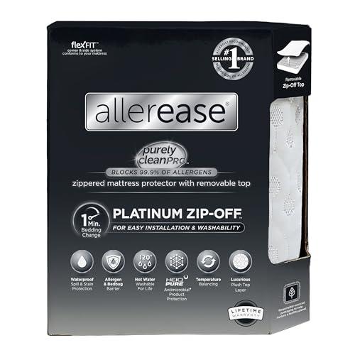 AllerEase Platinum Zip-Off Top Waterproof Mattress Protector Full 360 Degree Zipper Particle Barrier Temperature Balancing Luxurious Plush Top Separately Machine Washable Mattress Cover (White)