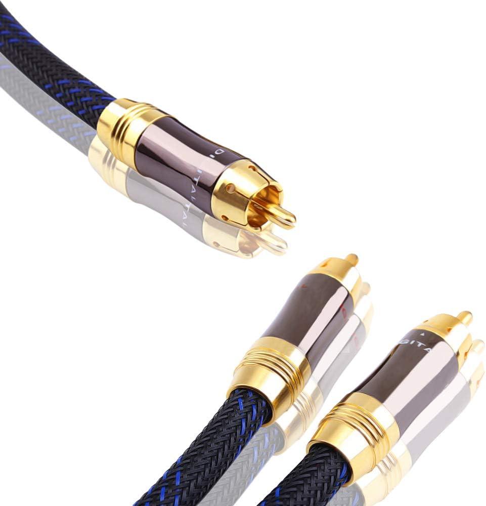 Dual Shielded (OD 8.0mm) 1 RCA Male to 2 RCA Male Audio Cable RCA Y-Adapter Subwoofer Cable (10 Feet)