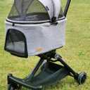 ROODO 2026 Upgraded Version 3 in 1 Dog Cat Stroller with Detachable Carrier Lightweight Folding Portable All Terrain Pet Travel System Puppy Kitty Doggie Bunny Stroller for 30lbs (Light Grey)