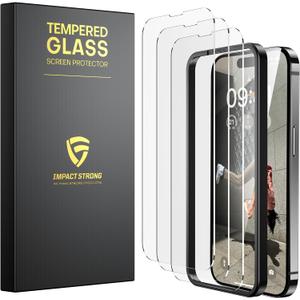 ImpactStrong 3-Pack Shatterproof Tempered Glass Screen Protector for iPhone 14 Pro Max [Easy Installation Frame] [Bubble Free] [9H Hardness] [Full Coverage] Case Friendly, 6.7 Inch