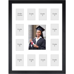 Americanflat 13.5x18 School Picture Frame Pre-K to 12 - Fits Twelve 2.5x3.5 Photos and One 5x7 Photo or Use as One 13.5x18 Frame - Signature Collection - K-12 Picture Frames for Wall Display - Black