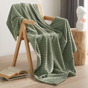 Geniospin Throw Blanket for Couch, Bed, Sofa  280GSM Super Soft Lightweight Blanket with Stripe, 3D Ribbed Jacquard Blanket, Plush Fuzzy Cozy Throws, Warm and Breathable (Sage Green, 50x60 inches)
