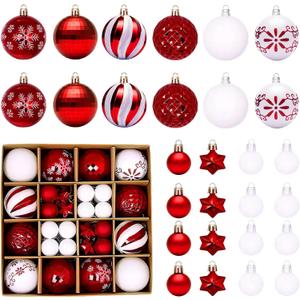 44 Pcs Shatterproof Christmas Balls Ornaments for Outdoor Use - Elegant Red and White Christmas Yard Decorations Outdoor with Hanging Loops - A Complete Set for Christmas Tree, Home, Wedding, Party