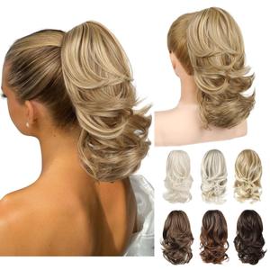 Ponytail Extension, 14" Claw Clip in Ponytail Hair Extensions Natural Soft Synthetic Layered Wavy Pony Tail Hair Pieces for Women - Blonde