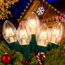 Abeja C7 Clear Christmas Lights Warm White, 25Ft Outdoor Incandescent String Lights with 27 Bulbs(2 Spare), Green Wire Connectable Vintage Decor Light for Patio, Christmas Party, House