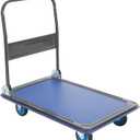Olympia Tools Foldable Push Cart Dolly - 600 Lb. Capacity Heavy Duty Platform Truck with 360 Swivel Wheels - Blue