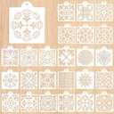 25 Pcs Scroll Tile Cookie Stencils, Royal Icing Cookie Cake Stencils Reusable Pattern, Chinoiserie Tiles Airbrush Painting Stencil, Craft Painting Stencil for Coffee Cake Dessert
