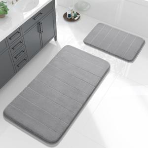 Yimobra Large Bath Mat Set 2 Piece- Super Soft Absorbent Quick Dry Memory Foam Bathroom Rugs, Machine Washable Non Slip Floor Carpet for Tub Shower & Double Vanity (17x24 & 44x24, Gray), 44x24+24x17 Inch