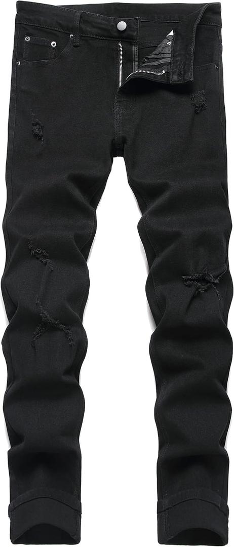 LZLER Mens Ripped Jeans,Distressed Destroyed Slim Fit Straight Leg Denim Pant with Holes (28, Black-979)