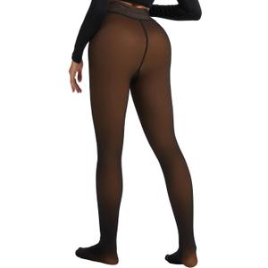 Spring Water Fleece Lined Tights Leggings Women, Black Tights Thermal Warm One Lined Design Sheer Skintone for Winter (Medium, Toffee Glow)