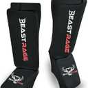 BEAST RAGE Shin Guards for Muay Thai, Kickboxing, MMA Leg Guards Martial Arts Taekwondo, Boxing, Elasticated Sock Padded Leg Instep Pads, Shin Pads,Sparring Training, Karate BJJ (Small,  Black/ Red)