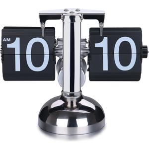 WoneNice Auto Flip Clock, Battery Powered Retro Desk Clock with Large Numbers for Office Bedroom Kitchen School Hotel Caf - Black