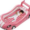 QPAU Blow up Inflatable Toddler Travel Bed with Sides, Toddler Air Mattress for Camping, Traveling, Hotel, or Home Use, Hand Pump Included (Pink)