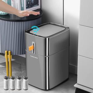 MOPUP Motion Sensor Bathroom Trash Cans | 4 Gallon Stainless Steel Automatic Privacy Garbage Can with Lid | Smart Dogproof Trash Bin for Bedroom,Office,Toilet,RV (XL)