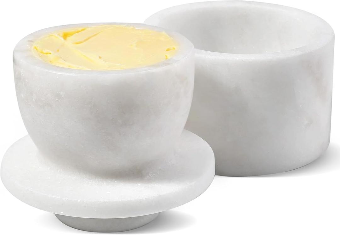 Koville Marble Butter Keeper White Handmade French Butter Holder For Kitchen Counter Decor, Stone Butter Dish Butter Container & Crock for Kitchen, Handmade Butter Crock For Spreadable Butter Ideal Koville Marble Butter Keeper White Handmade French Butter Holder For Kitchen Counter Decor, Stone Butter Dish Butter Container & Crock for Kitchen, Handmade Butter Crock For Spreadable Butter Ideal