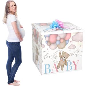 AmazingSpark 28in Jumbo Gender Reveal Gift Box Kit with Oversized Box Giant Pull Bows for Gender Reveal Baby Shower Birthday Party Decor(We Can Bearly Wait), 1 Count