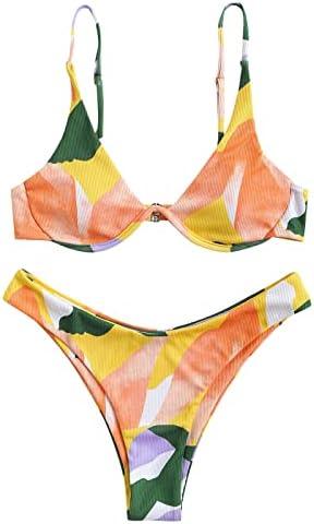 ZAFUL Ribbed Braided Straps Tanga Cheeky Bikini Swimwear M