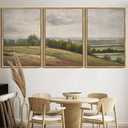 SHENIFY Extra Large Vintage Framed Wall Art White Clouds Over Vast Grassland Landscape Painting Retro Meadow Scenery Farmhouse Bedroom Above of Bed Living Room Deco - 24x36in3pcs Natural Framedr
