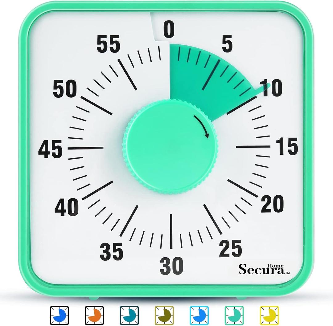 Secura Home 60-Minute Visual Timer, 7.5 Inch Oversize Countdown Timer Clock for Kids and Adults, Durable Mechanical Time Management Tool with Magnetic Backing （Emerald）