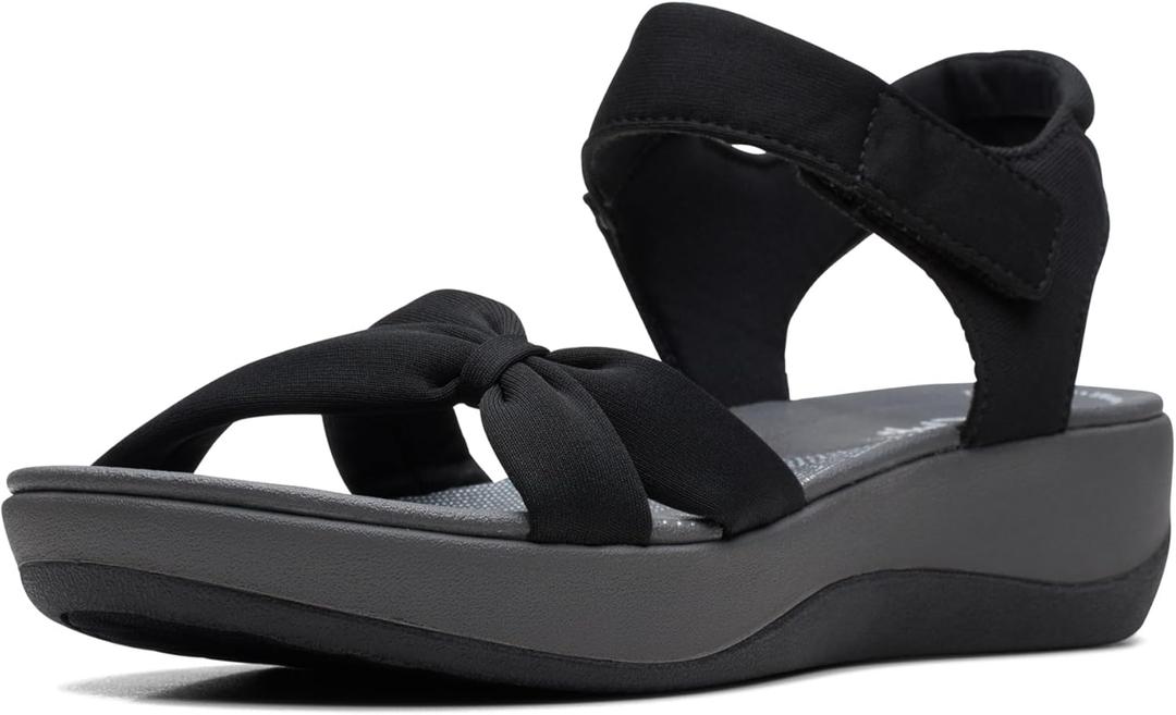 Clarks() Women's Ankle Strap Sandal (8 Wide, Black Textile)