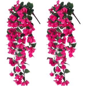 Lvydale 2PCS Artificial Bougainvillea Hanging Flowers Faux Plants for Outdoor Outside Summer Decoration, Fake Silk UV Resistant Realistic Long Trailing Vines for Home Porch Patio Balcony Yard, Hotpink
