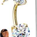 GEMQUEEN Moissanite G23 TItanium Belly Button Ring 18K Gold Plated Hypoallergenic Internally Threaded Belly Rings 14G Navel Piercing Jewelry For Women Men D Color VVS1 Clarity Brilliant Cut