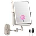 FASCINATE 5000mAh Rechargeable Wall Mounted Makeup Mirror, Bathroom Mirror Rectangle 8.7" Double Sided Touch Switch 1X 30X Magnifying, 3 Color Setting, Extended Arm 360 Swivel Foldable Nickel