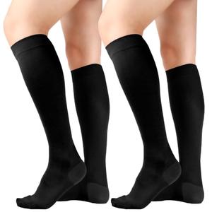 +MD 2 Pairs 15-20 mmHg Medical Compression Socks for Men/Women, Lightweight Opaque Knee High Support Stockings，Black,S